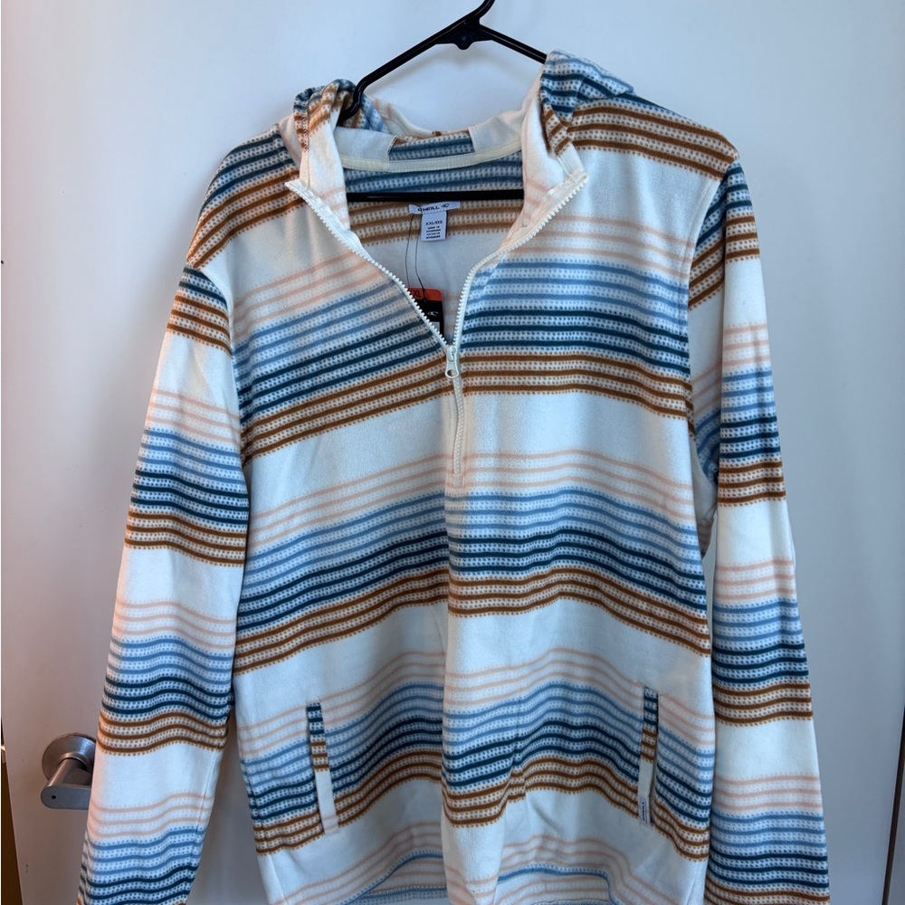 O'Neill Men's Zip Up Striped Sweater - Blue, Brown, Cream